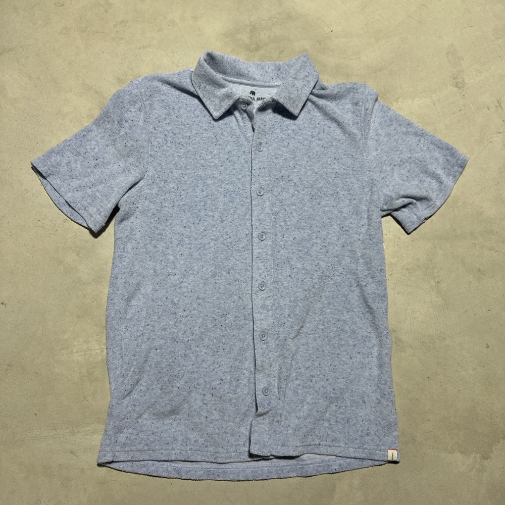 The Normal Brand Men's Terry Cloth Polo M Blue Space Dye Short Sleeve Button Up